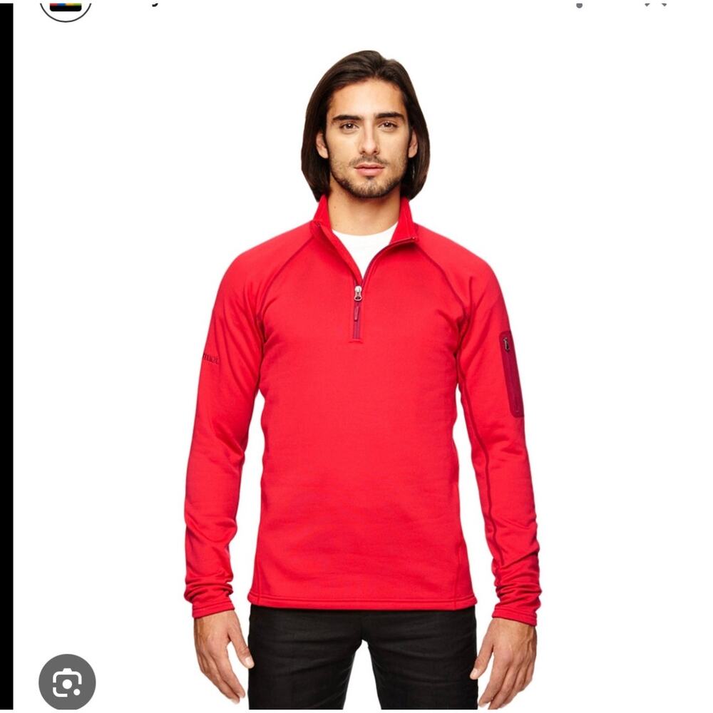 Marmot Men's Large 1/2 Zip Stretch‎ Fleece Pullover red Jacket base layer